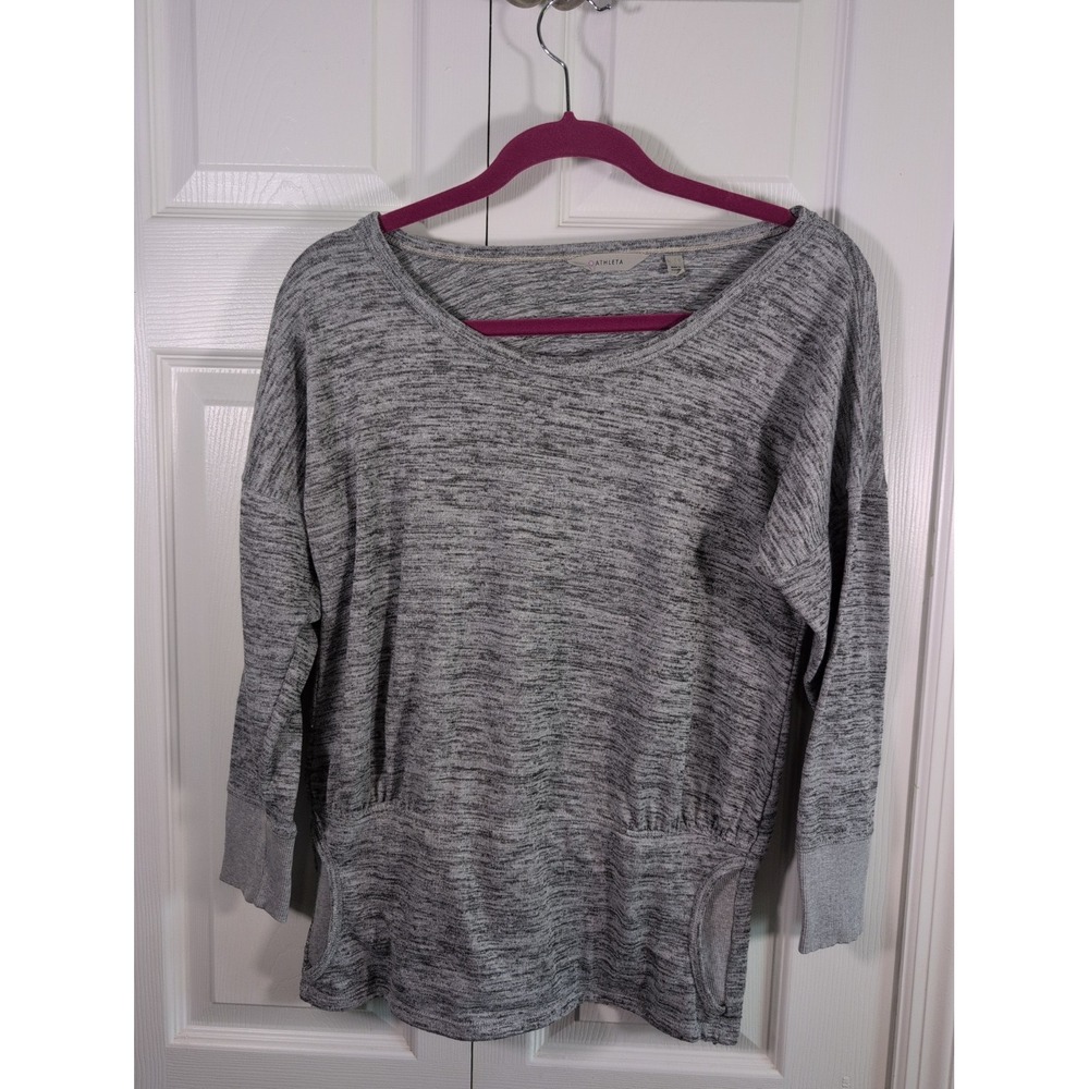 Athleta Women's Grey Knit Pullover Hoodie Pockets Size Small